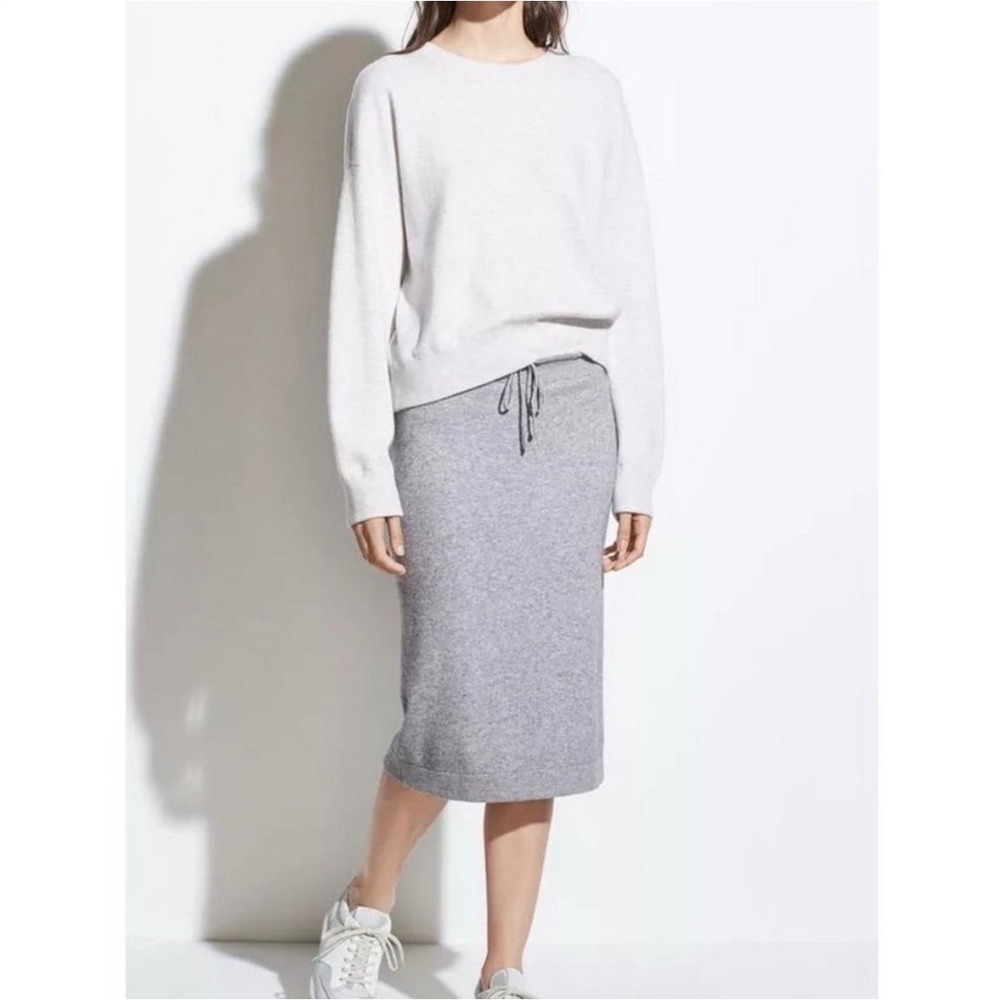 Vince Wool Cashmere Knit Skirt Heather Grey Drawstring Waist Knee Length Women M